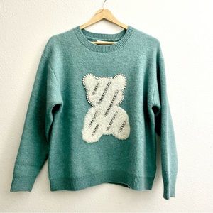 FARFETCH b+ab Blue Wool Blend Rhinestone Bear Sweater Pullover Jumper